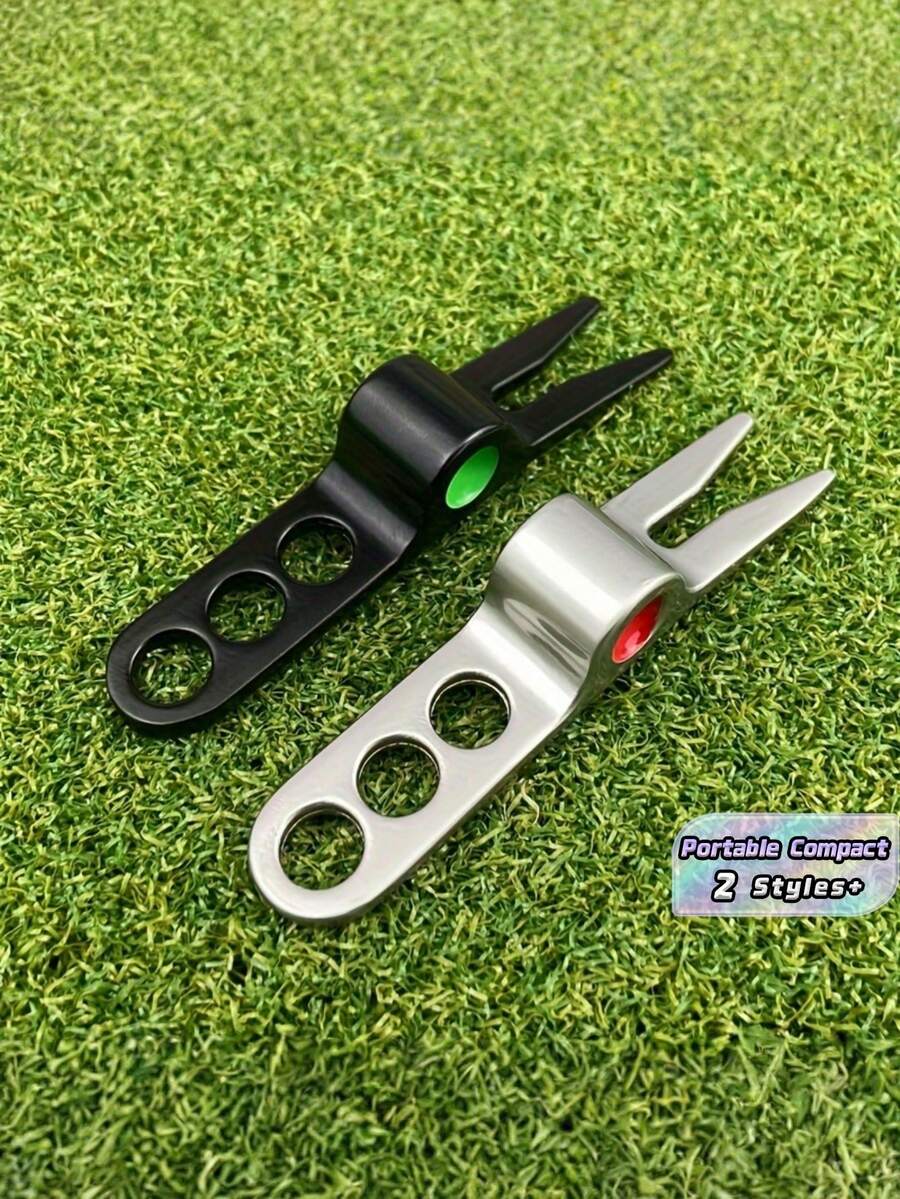 1PC Zinc Alloy Golf Divot Repair Tool Green Fork With Ball Marker Durable Rustproof Lightweight Portable Ergonomic Comfort Grip Black Silver 2 Colors Golf Course Outdoor Sports Accessories Perfect Gift For Golfers - Multicolor - View 1