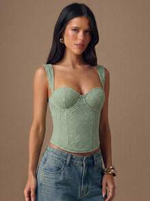 SHEIN BAE 女款鼠尾草綠細緻蕾絲性感吊帶背心 - 綠色 - 查看 3
