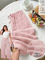 Solflare Dusty Pink Plus Size Women's Autumn Polka Dot Pattern Casual Kawaii Boho Bohemian Traditional Cottage Core Cute Pants Vacation Fall Office Bussines