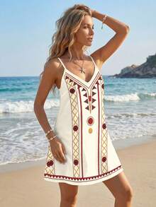 SHEIN LUNE Gaun Mini Kasual Bermotif untuk Wanita, Cocok untuk Musim Gugur/Dingin - MultiWarna - View 8