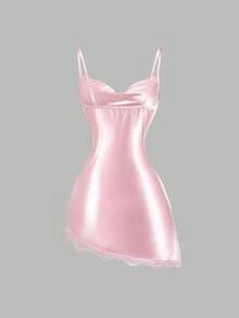 Sweetra Sexy Hot Girl Light Sexy Sweet Elegant Fantasy Charm Lady Young Shopping Dating Birthday Party Beach Vacation Light Social Occasion Asymmetrical Lace Trim Waist-Cinching Slim-Fit Bodycon Light Pink Spring Summer Autumn Women's Cami Dress - Baby Pink - View 2