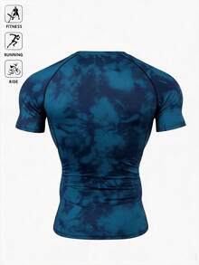 BATMAN X SHEIN Gym Rark Men's Round Neck Tie-Dye Pleated Slim Fit Versatile Daily Casual Sports T-Shirt - Multicolor - View 2