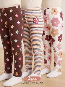 SHEIN 女童條紋花卉印花內搭褲 - 棕色 - 查看 9