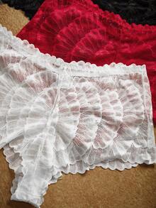 PinupPomp Plus Size Vintage Court Style Wavy Lace Patchwork Panties 3-Pack - Multicolor - View 4