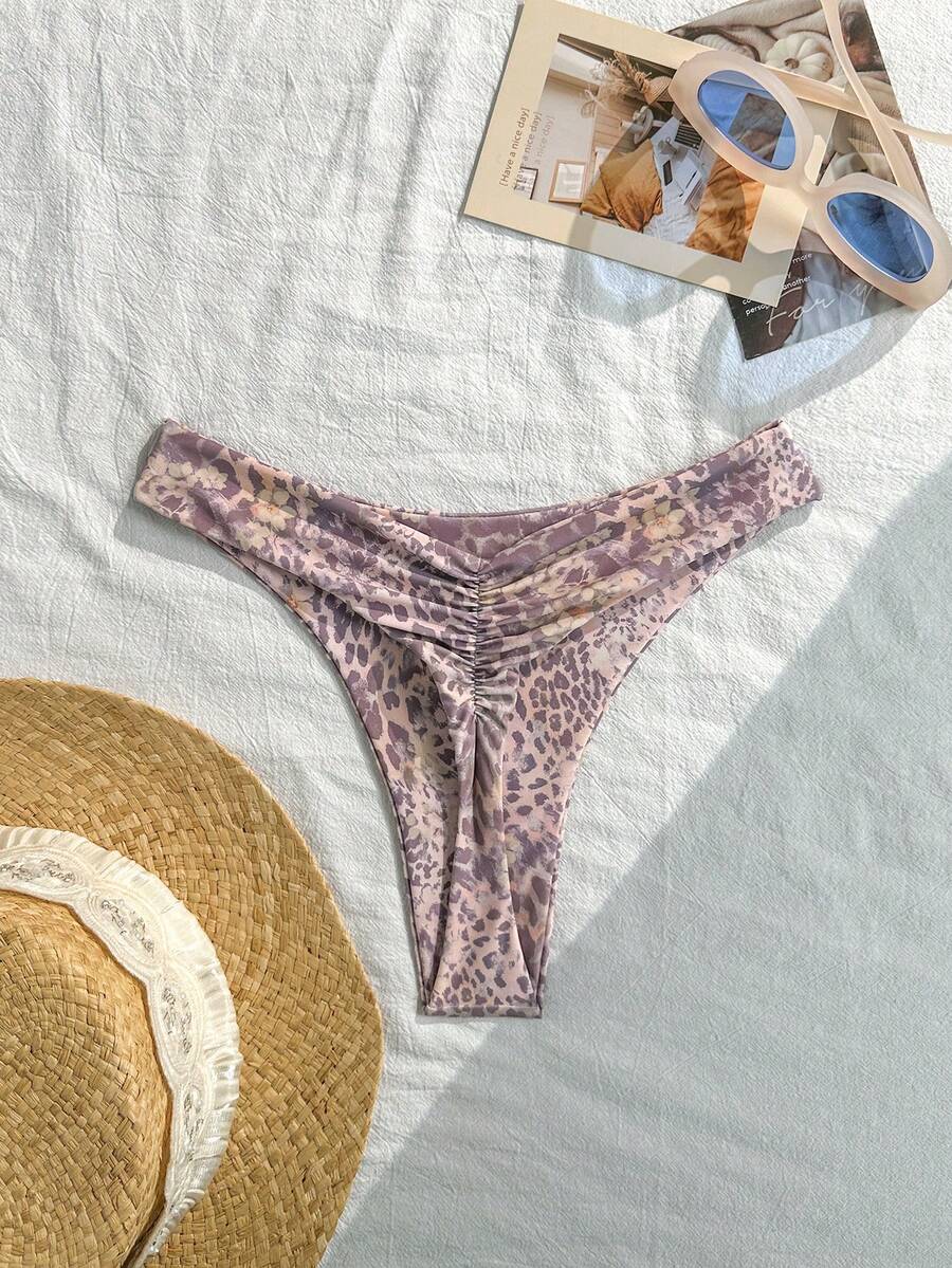 Swim SXY Women's Leopard Print Ruched Triangle Bikini Bottom, Suitable For Summer Vacation And Beach - Multicolor - View 1