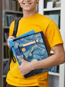 1PC Durable Canvas Book Cover For Hardback Books Waterproof Scratch Resistant Adjustable Fit Van Gogh Starry Night Art Print Vintage Aesthetic Protective Book Sleeve For Students Book Lovers College School Office Daily Use Trending Gift For Art Fans - multicolor - View 6