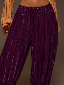 MUSERA Purple Chiffon Sequin Balloon Leg Drawstring Waist Pant - Purple - View 5