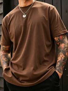 NEOREFINED Men's Solid Color Round Neck Short Sleeve T-Shirt - Coffee Brown - View 2