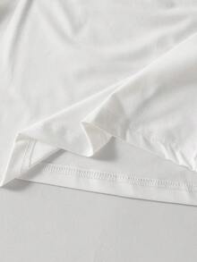 Conjunto de 3 piezas de ropa para adolescente chica: camisa holgada de manga larga color albaricoque + camiseta de tirantes blanca + pantalones de pierna ancha, estilo casual para vacaciones - Albaricoque - Ver 9