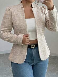 Elenzga Plus Size Women's Plaid Casual Versatile Everyday Blazer Fall - Khaki - View 1