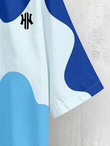 Manfinity Roghcode Camisa de manga corta con estampado y color contrastante de un solo pecho para hombres - Multicolor - Ver 4