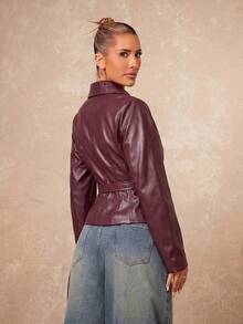 Lumalex Abrigo corto tipo trench elegante y casual para mujer en color rojo burdeos para otoño, con mangas raglán, solapa y cintura ceñida con lazo, ideal para viajes por carretera, citas y vacaciones - Burdeos - Ver 8