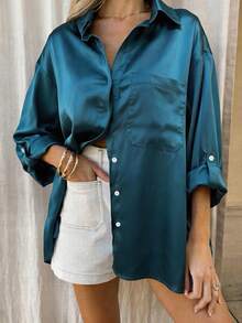 Vaclyn Women's Casual Versatile Solid Color Shirt - Green - View 5