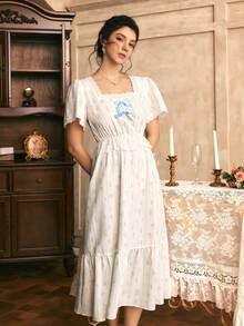 Côtesoire Camicia da notte da donna elegante e romantica in stile francese, con motivo floreale ditsy pastorale, patchwork in pizzo, comoda e con vestibilità ampia - Multicolore - Visualizzare 1