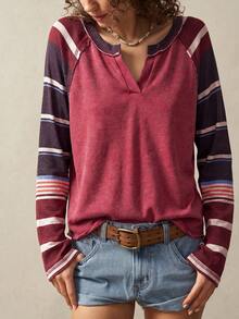 Bohemela Casual Knit Patchwork Women's Sweatshirt - Red - View 5