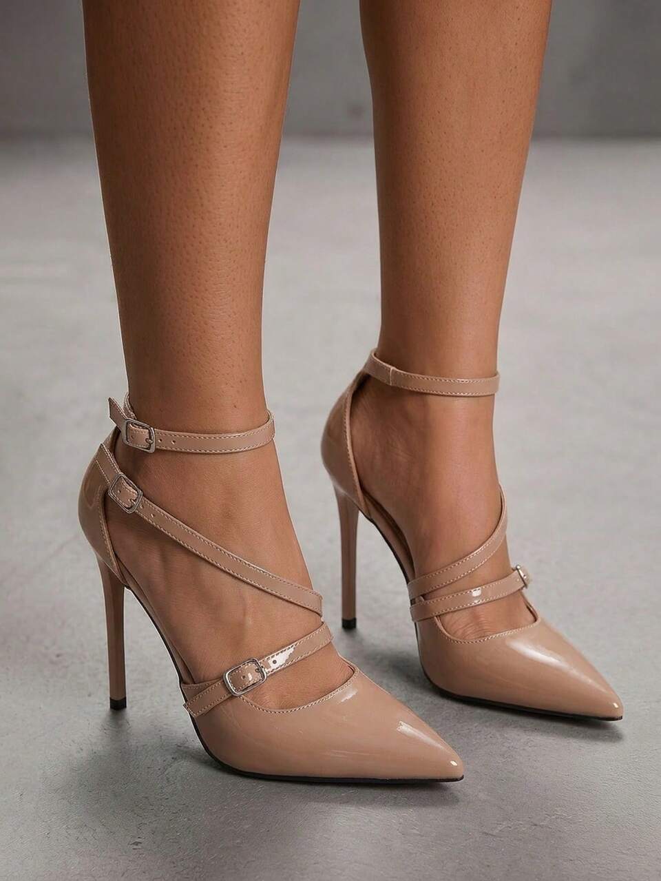 CUCCOO SZL Women Shoes New Women's Apricot Pointed Stiletto Sexy Dinner Party Women's High Heel Shoes Back Ankle Strap Hollow Shoes Women's Shoes