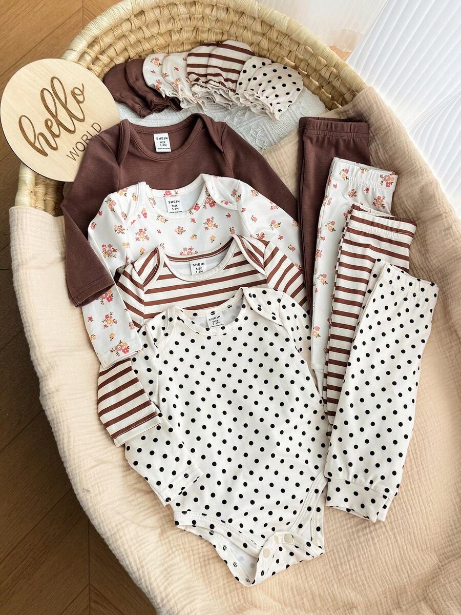 SHEIN 新生兒嬰兒 12 件套可愛睡衣 中性色 - 彩色 - 查看 1