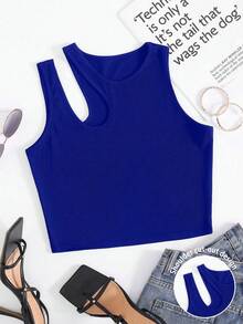 Rovax Tank Top De Ocio En Tejido De Punto Acanalado Con Hombros Descubiertos Para Verano - azul real - Ver 3