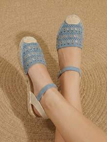 Styleloop Fashion Blue Hemp Rope Bottom Women's Flat Shoes Comfortable And Breathable Commuting Suitable For Outdoor Vacation Travel Beach Shopping Daily Leisur - Blue - View 10