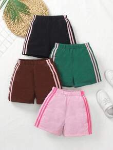 SHEIN Elladie kids 女童休閒純色拼接四件組短褲，夏季女童長褲，女童夏季短褲，運動短褲 - 彩色 - 查看 3