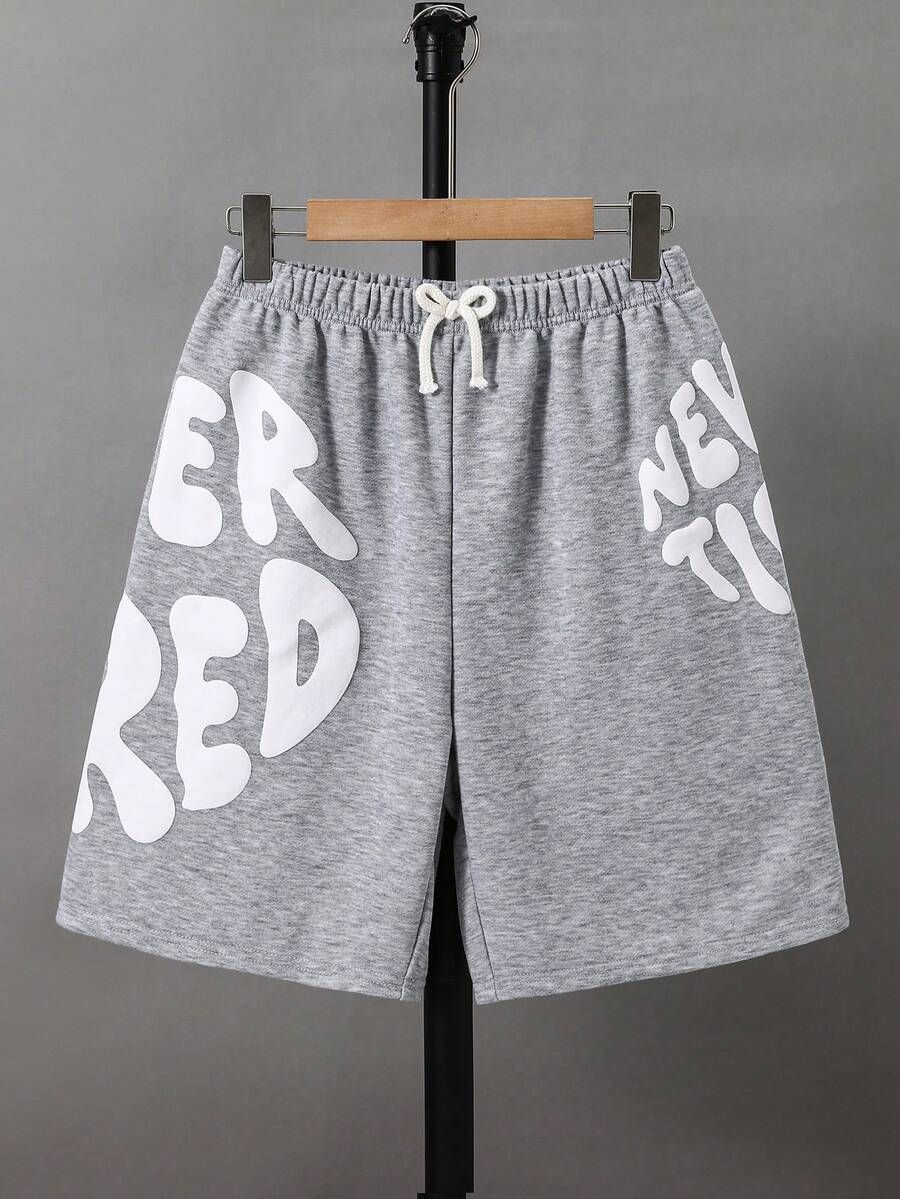 SHEIN 青少年男孩夏季休閒字母印花短褲
