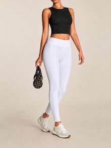 SHEIN BAE Solid Cut Out Back Sports Tank Top Fitted Shirt - Black - View 8