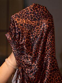 SilkySpell Sexy Leopard Print Spaghetti Strap Tie Bow Ruffle Plus Size Women's Pajama Set - Multicolor - View 7