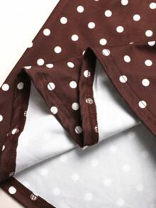 Tween Girl Elegant Commuter Fitted Sleeveless Asymmetric Neck Metal Buckle Flower Decor Pleated Midi Dress Brown And White Polka Dot Tea Party - Brown - View 11