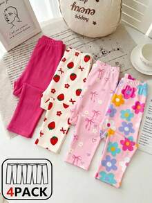 Random 4 Packs Send 3 Packs Baby Girl Cute Comfortable Knitted Elastic Solid Color Elastic Waist Long Pants - Multicolor - View 5