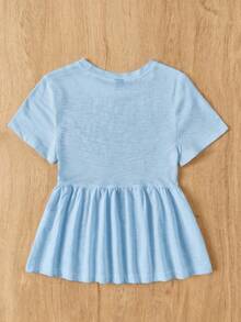 SHEIN EZwear Women's Casual Round Neck Short Sleeve Pleated Hem T-Shirt Vacation Light Blue Summer - Baby Blue - View 2