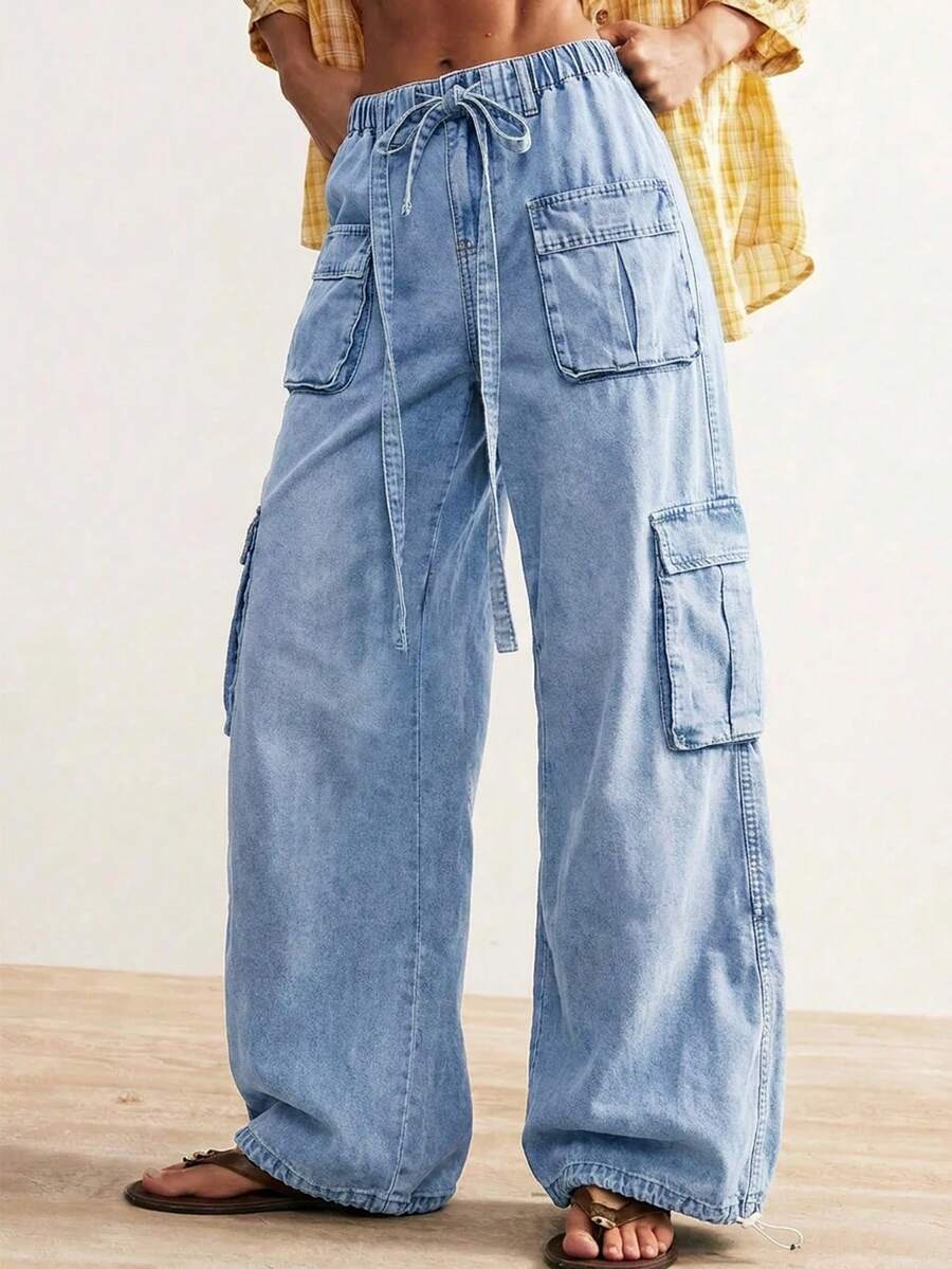 Bohemela New Plus-Size Women's Jeans, Cargo Pockets, Wide-Leg, Loose ...