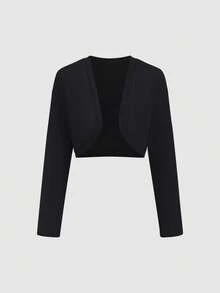 Sweetra Women's New Fashion Versatile Long Sleeve Thin Cardigan Jacket Collarless Shawl Sun Protection Black & White 2 Pieces Set Short Jacket - Multicolor - View 5