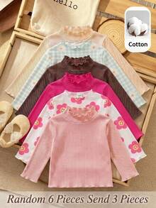 LMoss Kids Baby Girl 3pcs Knitted Cute Solid Color Floral Pattern Ruffle Collar Casual Top Set - Multicolor - View 5