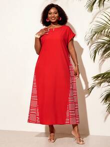 BrightlyHer Women's Plus Size Printed Patchwork Maxi Dress - Multicolor - View 5