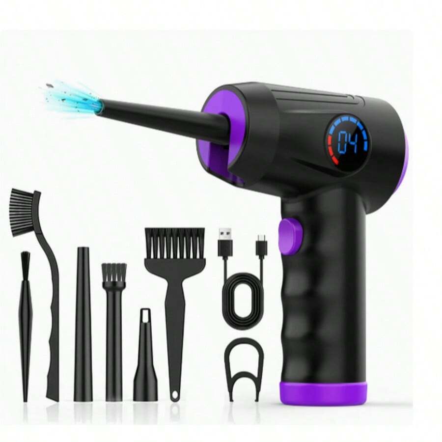 Compressed Air Duster, Electric Air Duster, Fast Charging, Speed Cordless Air Blower With LCD Display, Portable Built-In LED Light Air Dusters For Computers Keyboard Cleaner Cordless Air Duster, - Purple - View 1
