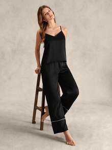 EverLounge Women's Camisole Long Pants Casual Modest Pajama Set Lounge Black Summer - Black - View 1