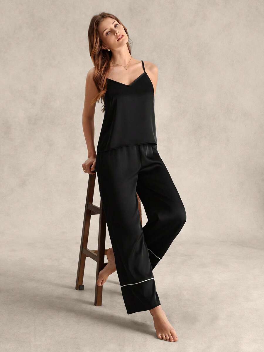 EverLounge Women's Camisole Long Pants Casual Modest Pajama Set Lounge Black Summer - Black - View 1