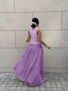 SHEIN EZwear 淺紫色無袖背心上衣與裙子 2 件套大尺碼 - 淡紫色 - 查看 2