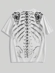 ROMWE MEN Goth Men's Crew Neck Skull Print Casual Versatile Daily Wear Short Sleeve T-Shirt - White - View 2