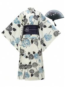 Irokai Japanese Traditional Kimono Festival Celebration Vintage Hydrangea Pattern Women's Modified Two Pieces Yukata Set - Multicolor - View 3