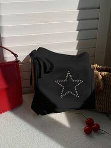 Attitoon Women's Drawstring Waist Star Pattern Slim Fit Shorts - Black - View 3