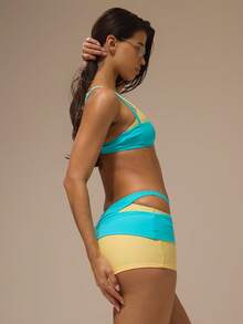 Musera Resort Top de Maiô Bikini de Duas Camadas com Contraste, Apenas Top, Verão, Natação, Férias, Praia, Ibiza, Festa, Casual, Festival, Fofo, Sexy, Viagem - Multicolorido - Visão 3