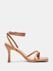 CUCCOO CURVES Women's Buckle Design Fashion Daily Commute High Heel Wide Fit Sandals Valentine's Day Summer Shoes - Light brown stone pattern - View 2