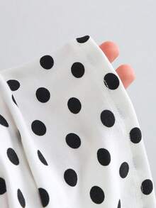 Sweetra Women's New Fashion Versatile Knit Polka Dot Batwing Sleeve Short Sleeve Waist-Cinching Top T-Shirt - White - View 7