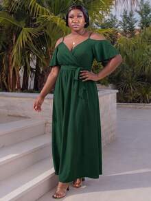 CurvyTilda Plus Size Plain Sleeveless Casual Dress, Simple & Fashionable For Everyday Wear Elegant Summer - Dark Green - View 5