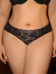SHEIN Elacene Plus Size Women's Sexy Lace Panties, 1pc - Black - View 1