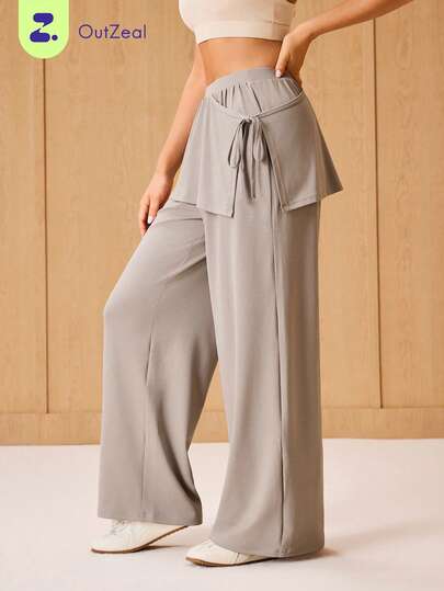 OutZeal Women Pants Solid Color Hiking Travel Casual Moisture-Wicking 2-In-1 Design Wide Leg Sports Pants