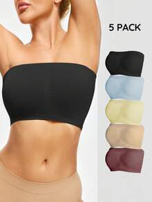 SHAPORA Women's Solid Color Bandeau Bra 5-Piece Set - Multicolor - View 8