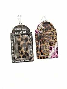 Joivida 2Pcs Leopard Print PVC Photo Card Holder, Y2K Punk Card Sleeve With Beaded Chain, Cute ID/Bus/Student Card Protector, Fashion Bag Charm & Keychain Pendant With Cute Decor, Aesthetic Card Organizer, Unique Card Case For Backpack, 2 Stylish Options: Punk Slogan & Lace Leopard Print, Ideal Gift For Photo Collectors - Multicolor - View 12