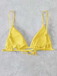 Swim Vcay 女款純色抓皺細肩帶比基尼上衣，適合夏季度假與海灘 - 黃色 - 查看 2